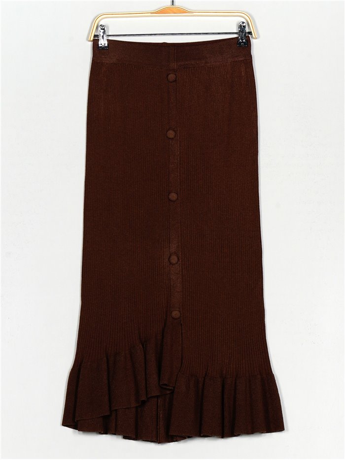 Midi knit skirt with ruffle marron