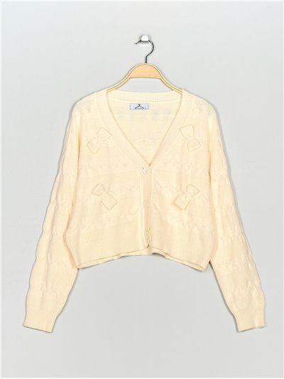 Knit cardigan with bows beis