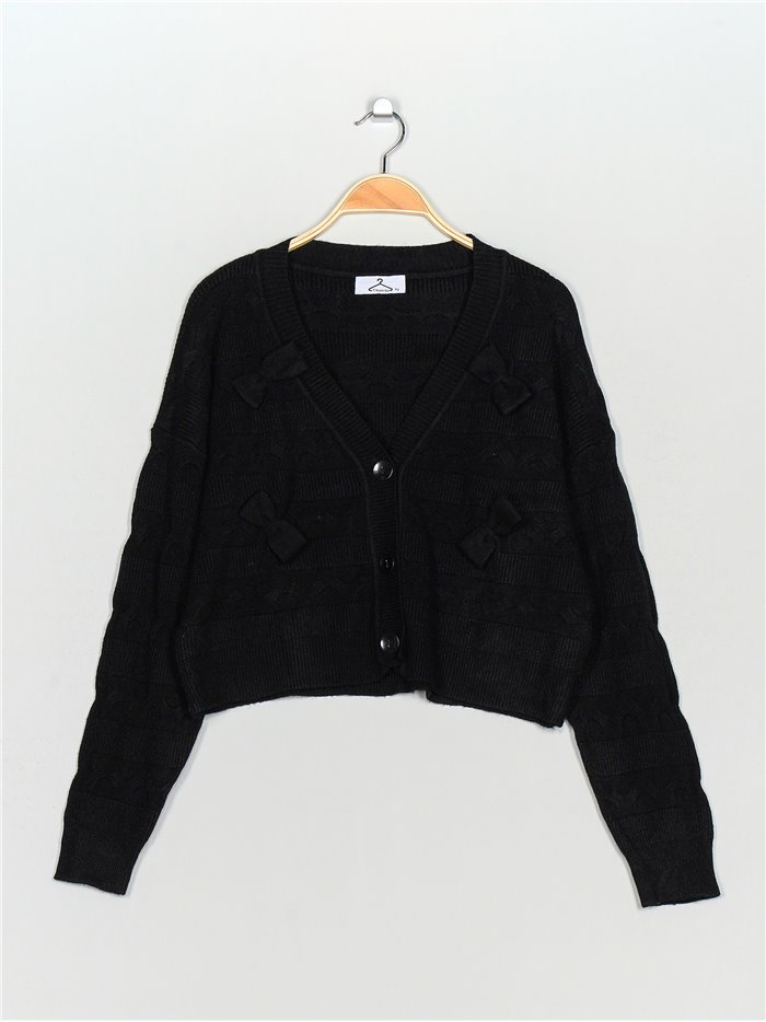 Knit cardigan with bows negro