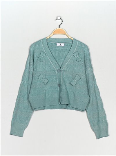 Knit cardigan with bows verde-agua