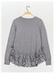 Textured sweater with lace gris