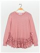 Textured sweater with lace rosa