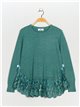 Textured sweater with lace verde-agua