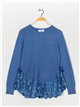 Textured sweater with lace azul