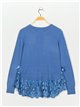 Textured sweater with lace azul