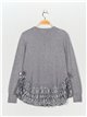 Textured sweater with lace gris