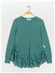 Textured sweater with lace verde-agua