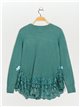 Textured sweater with lace verde-agua