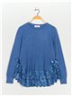 Textured sweater with lace azul