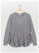 Textured sweater with lace gris