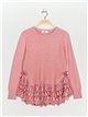 Textured sweater with lace rosa