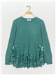 Textured sweater with lace verde-agua