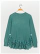 Textured sweater with lace verde-agua