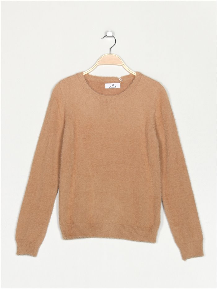 Soft faux fur sweater camel