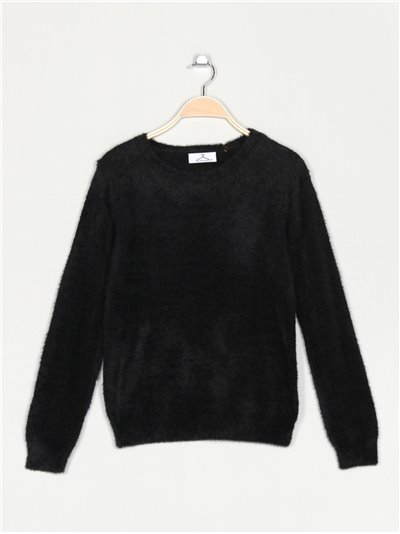 Soft faux fur sweater negro