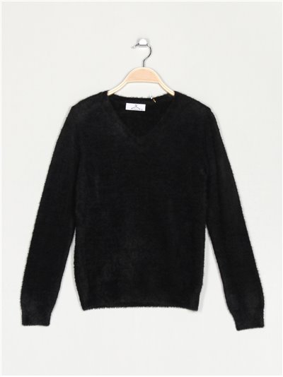 Soft faux fur sweater negro