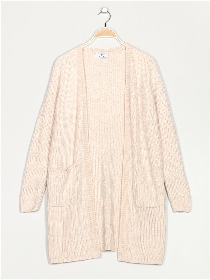 Chenille knit cardigan beis