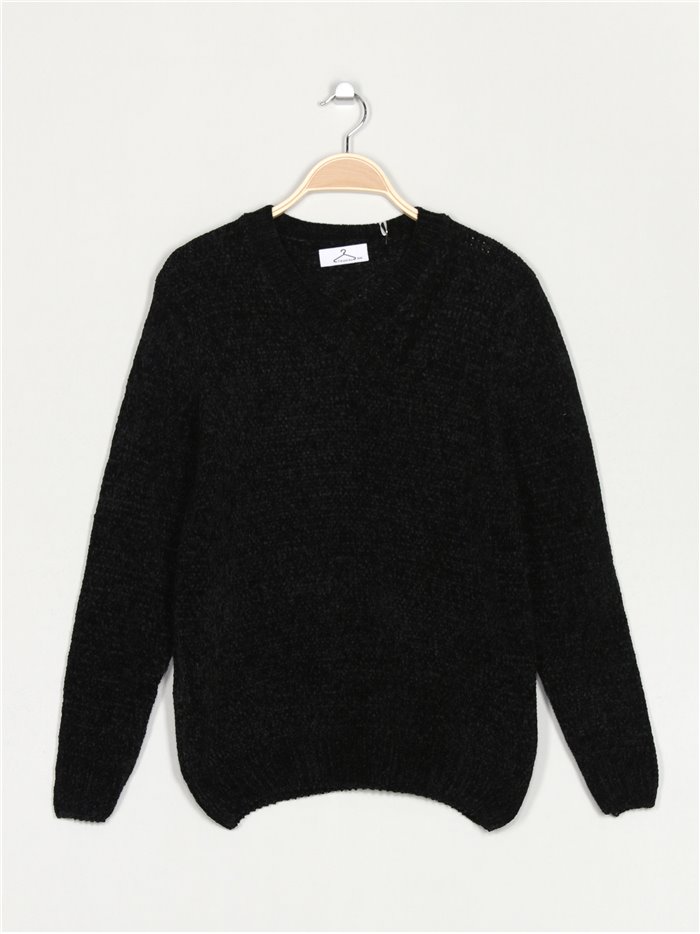 Chenille sweater negro