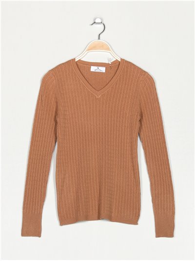 Textured cable-knit sweater camel