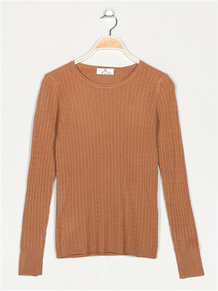 Textured cable-knit sweater camel