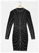 Knit dress with rhinestone negro-plata