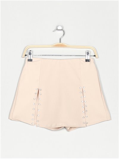 Short falda pedrería beis