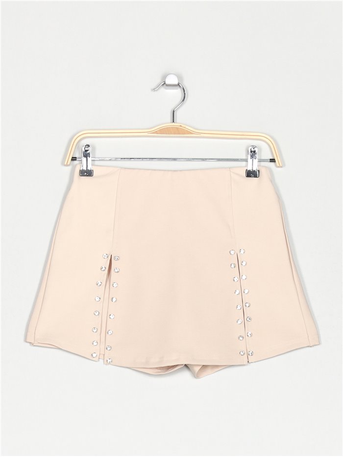 Short falda pedrería beis