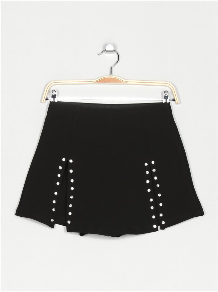 Short falda pedrería negro