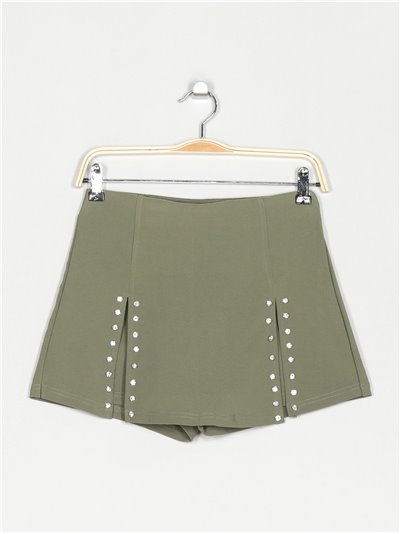 Short falda pedrería verde-militar