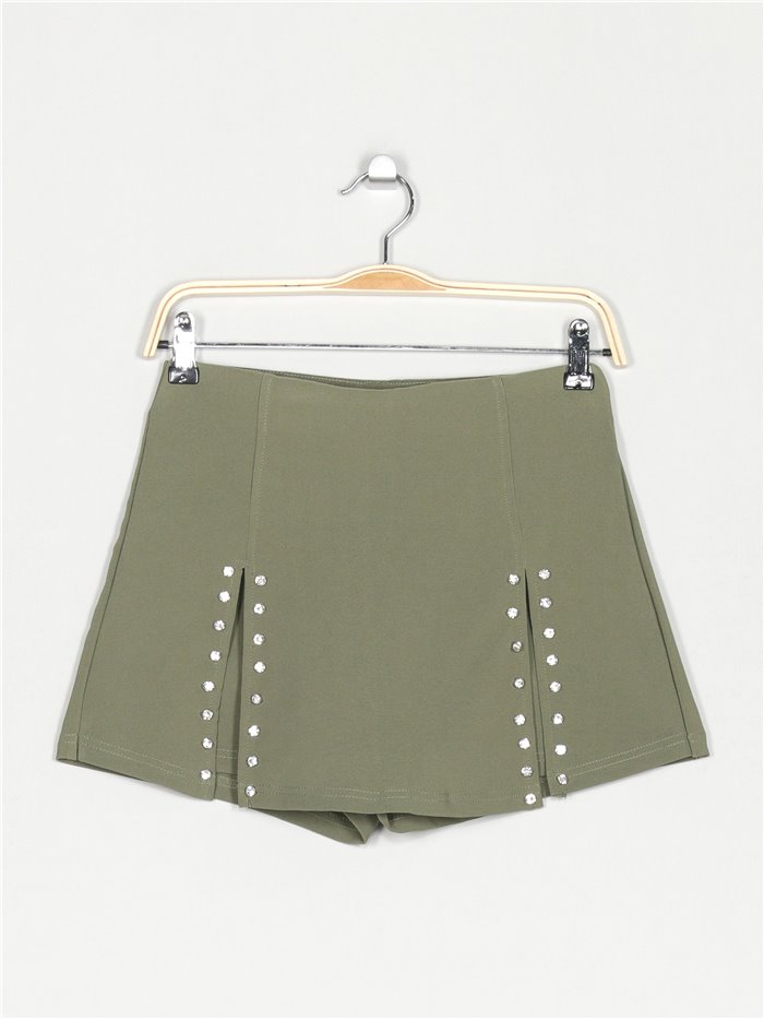 Shorts skirt with rhinestone verde-militar