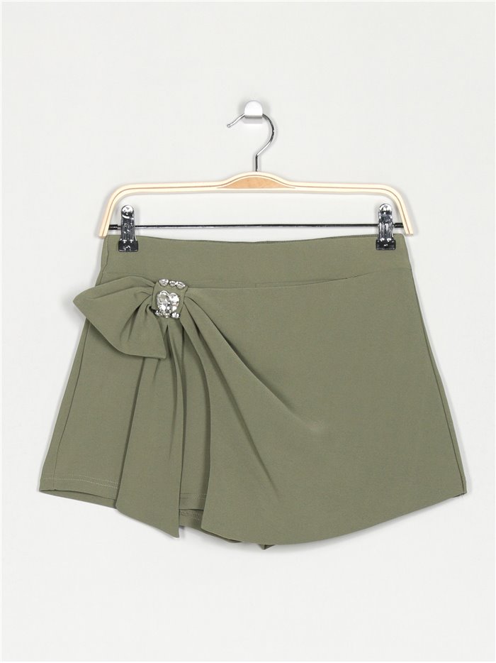 Short falda lazo pedrería verde-militar