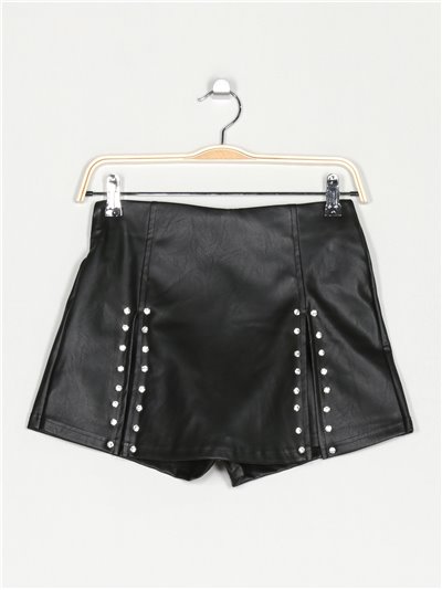 Faux leather shorts skirt with rhinestone negro