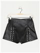 Faux leather shorts skirt with rhinestone negro