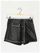 Faux leather shorts skirt with rhinestone negro