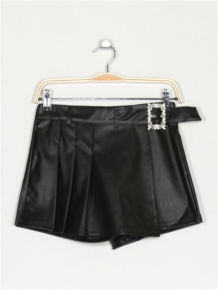 Short falda efecto piel hebilla negro