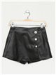 Short falda efecto piel botones perlas negro