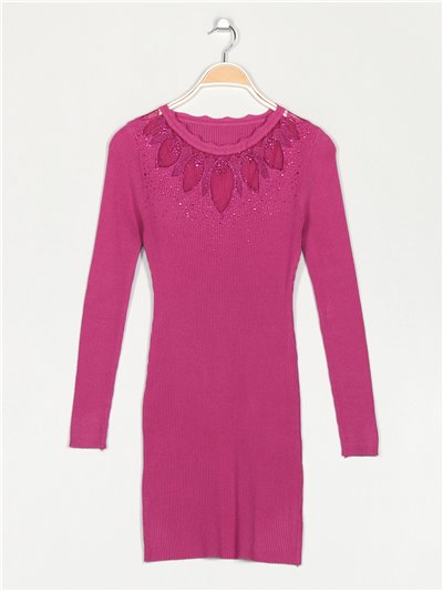 Soft knit dress with rhinestone buganvilla