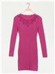 Soft knit dress with rhinestone buganvilla