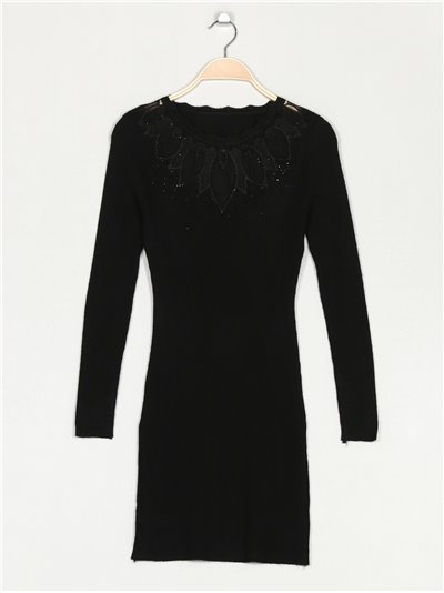 Soft knit dress with rhinestone negro