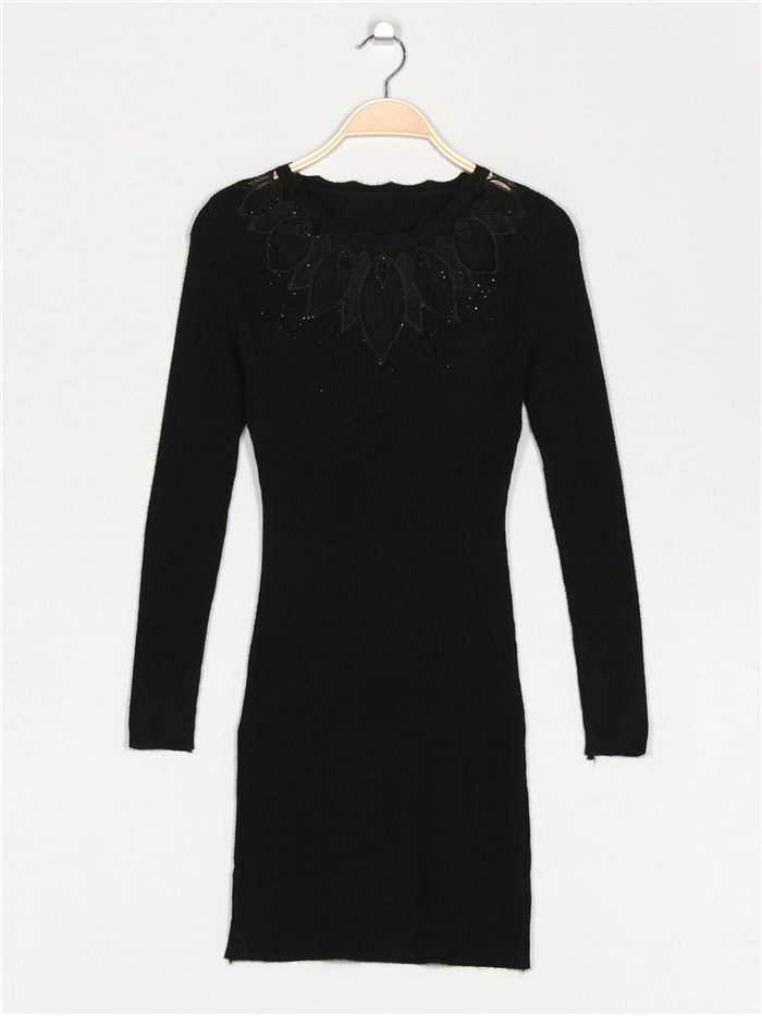 Vestido soft tul strass negro