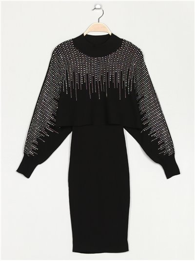 Sweater with rhinestone + Knit dress negro