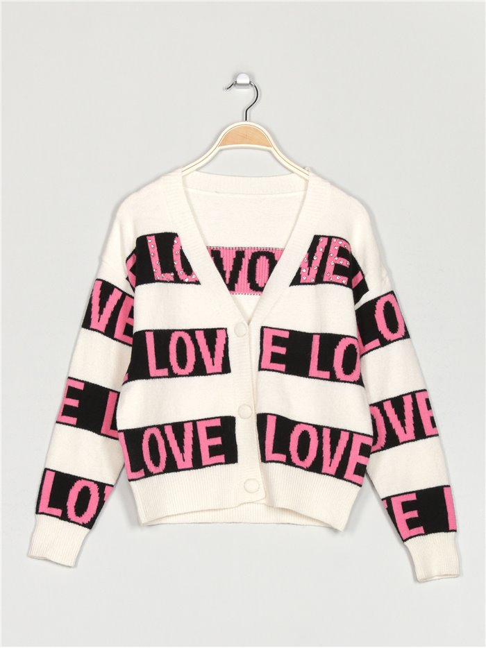 Love knit cardigan with rhinestone beis