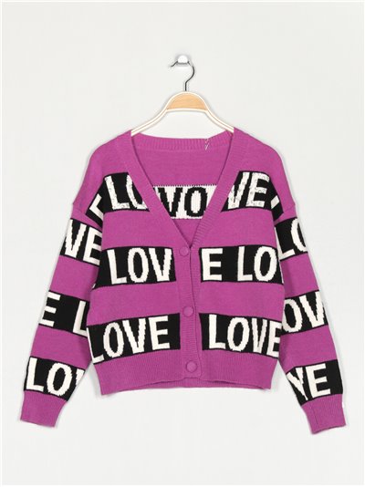 Love knit cardigan with rhinestone buganvilla