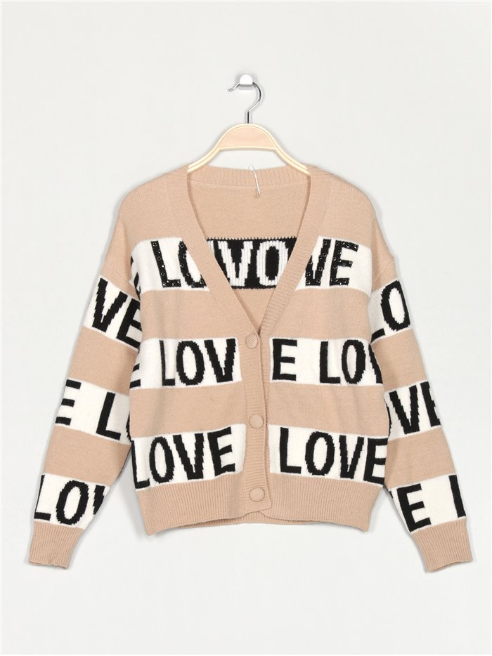 Love knit cardigan with rhinestone camel