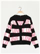 Love knit cardigan with rhinestone negro