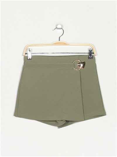 Short falda metalería dorada verde-militar