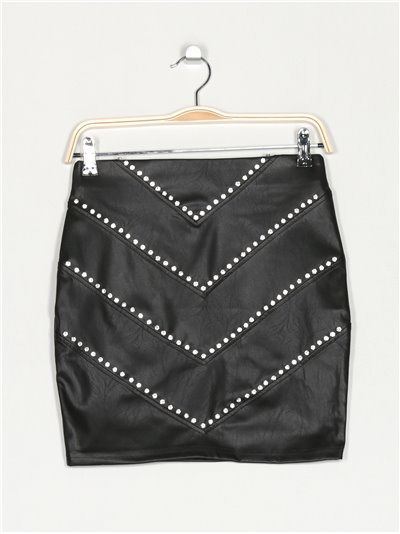 Faux leather mini skirt with rhinestone negro