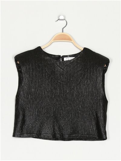 Metallic thread top with shoulder pads negro