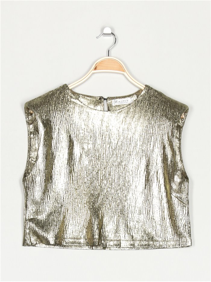 Metallic thread top with shoulder pads oro-negro