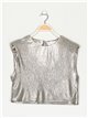 Metallic thread top with shoulder pads taupe